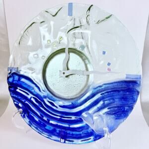 Vintage Wall Clock Handmade Art Glass Ocean Wave 11.5" Retro Decor 1980s